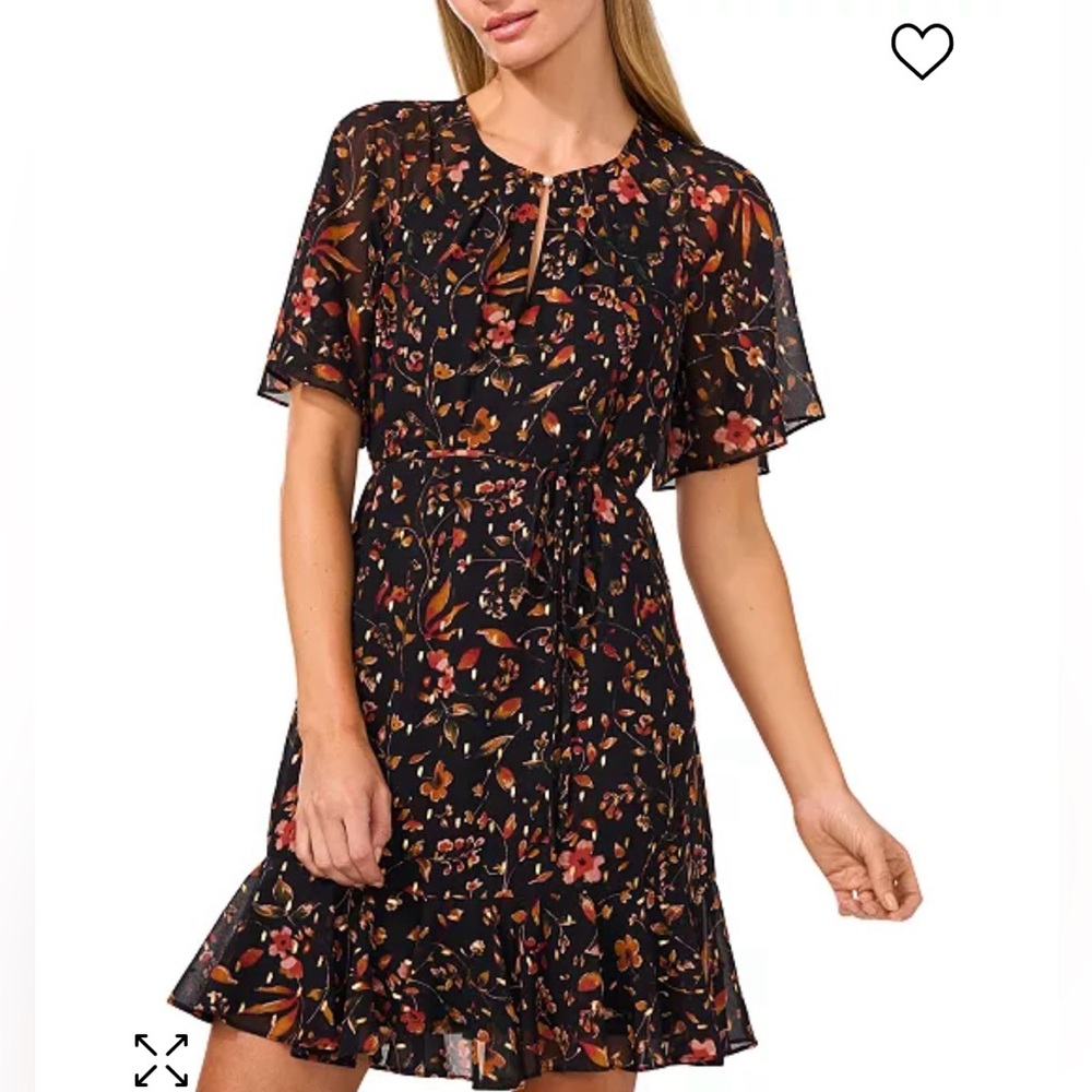 CeCe Flutter Sleeve Tie waist Dress